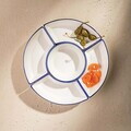 Set 5 boluri servire cu suport rotativ Navia, Homla, 30 cm, portelan/bambus, alb/natur