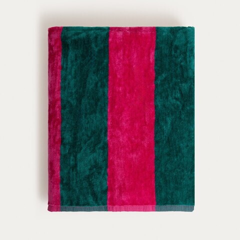 Prosop de plaja Rayas, Homla, 100x150 cm, bumbac, roz/verde