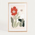 Tablou decorativ flori si frunze abstracte Saaro, Homla, 38x58x3 cm, lemn/hartie, natur
