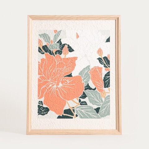 Tablou decorativ floare Saaro, Homla, 40x50x2 cm, lemn/hartie, natur