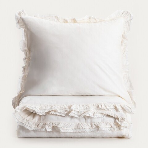 Lenjerie de pat King Size, Moises, Homla, 200x220 cm, 3 piese, bumbac, ecru