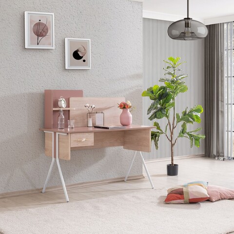 Birou, Hanah Home, Rosetta, 130x120x60 cm, PAL, Maro / Roz