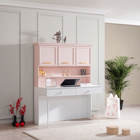 Birou, Hanah Home, Rosa, 138x167x60 cm, PAL, Roz/Alb