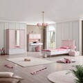 Birou, Hanah Home, Rosa, 138x167x60 cm, PAL, Roz/Alb