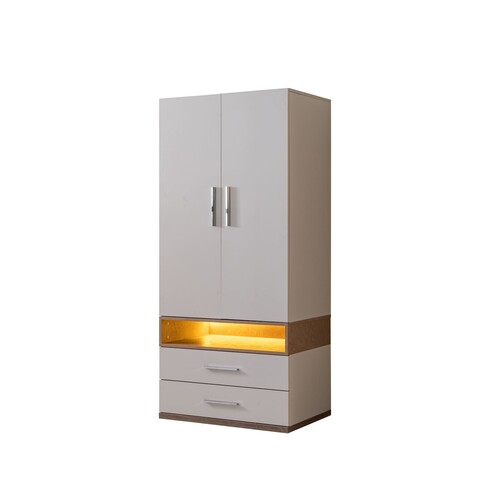 Dulap pentru haine, Hanah Home, Milano 2, 90x200x60 cm, PAL, Alb/Maro