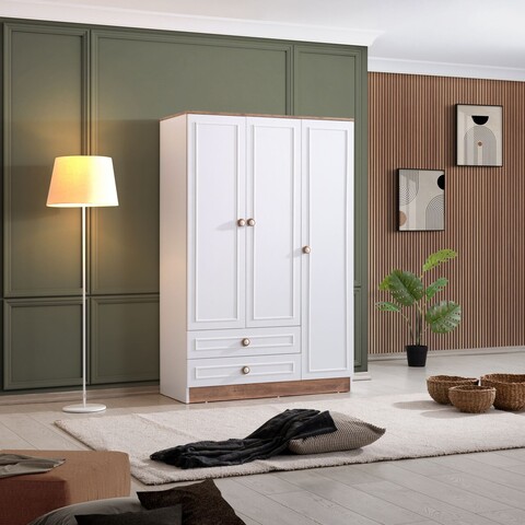 Dulap pentru haine, Hanah Home, Beta 3, 118x182x50 cm, PAL, Maro/Alb