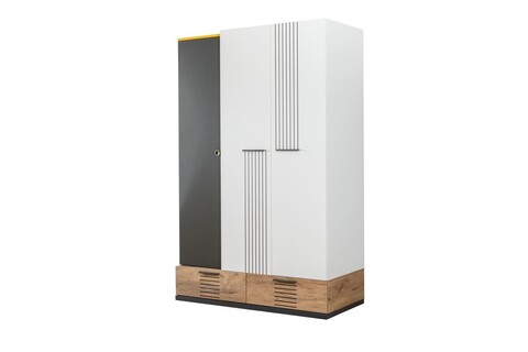 Dulap pentru haine, Hanah Home, Relax 3, 130x200x60 cm, PAL, Alb / Antracit / Galben / Maro