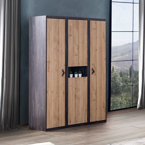 Dulap pentru haine, Hanah Home, Aktif, 132x195x53 cm, PAL, Antracit/Maro