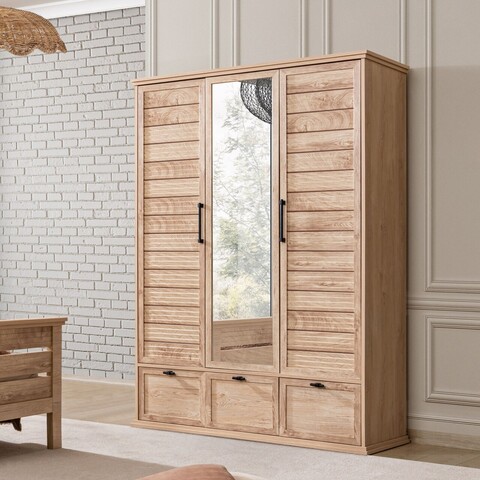 Dulap pentru haine, Hanah Home, Polo 3, 138x197x56 cm, PAL, Maro