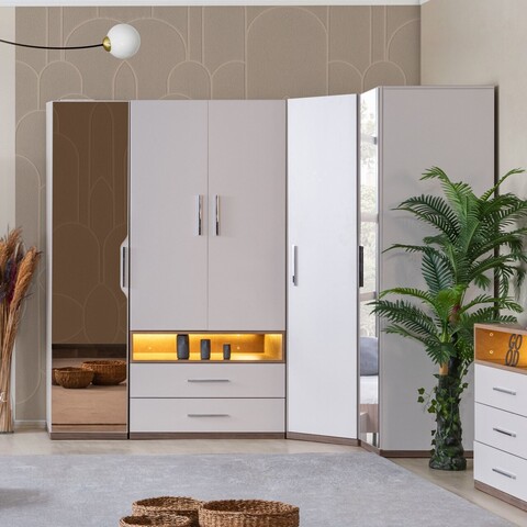 Dulap pentru haine, Hanah Home, Milano 5, PAL, Alb/Maro