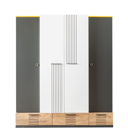 Dulap pentru haine, Hanah Home, Relax 4, 175x200x60 cm, PAL, Alb / Antracit / Galben / Maro