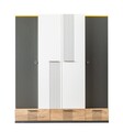 Dulap pentru haine, Hanah Home, Relax 4, 175x200x60 cm, PAL, Alb / Antracit / Galben / Maro