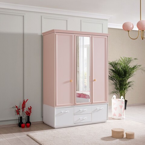 Dulap pentru haine, Hanah Home, Rosa, 136x197x63 cm, PAL, Roz/Alb