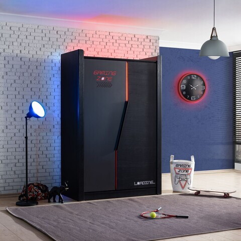 Dulap pentru haine, Hanah Home, Gaming Zone 2, 130x200x62 cm, PAL, Antracit