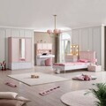 Pat de o persoană, Hanah Home, Rosa, 124x105x215 cm, PAL, Roz/Alb