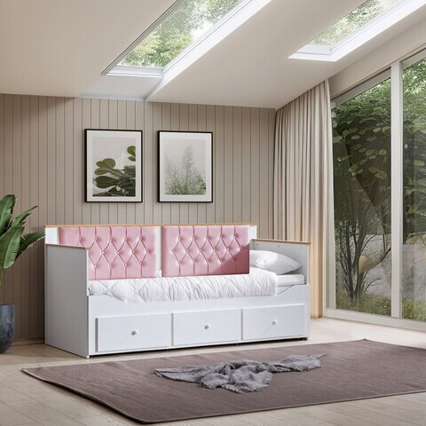Pat de zi, Hanah Home, Alacati, 209x99x93 cm, PAL, Alb/Roz