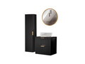 Set mobilier Adel Black Smile 60 cm, dulap inalt, masca cu lavoar si oglinda, Comad, MDF/PAL, negru