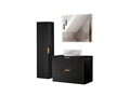 Set mobilier Adel Black Smile 80 cm, dulap inalt, masca cu lavoar si oglinda, Comad, MDF/PAL, negru