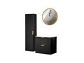 Set mobilier Adel Black 60 cm, dulap inalt, masca cu lavoar si oglinda, Comad, MDF/PAL, negru