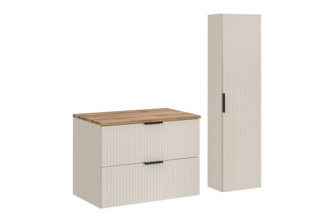 Set mobilier baie Adel Cashmere Wotan 80 cm HC, dulap inalt si masca lavoar, Comad, MDF/PAL, casmir