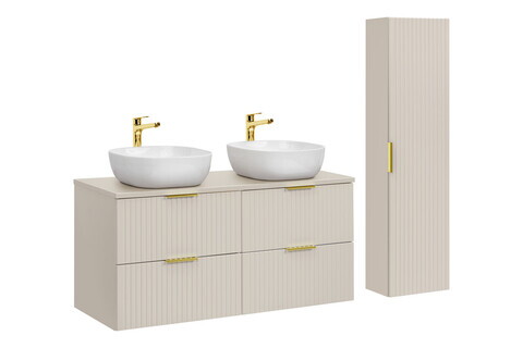 Set mobilier baie Adel Cashmere Smile 120 cm, dulap inalt si masca dubla cu lavoar, Comad, MDF/PAL, casmir