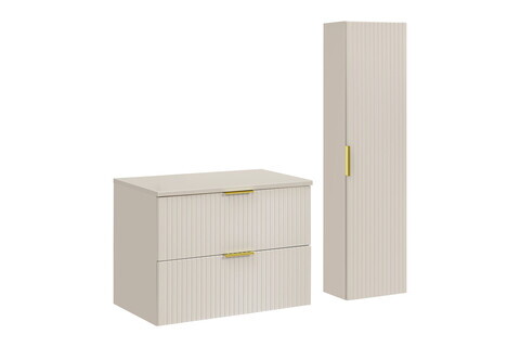 Set mobilier baie Adel Cashmere 80 cm HC, dulap inalt si masca lavoar, Comad, MDF/PAL, casmir