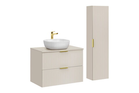 Set mobilier baie Adel Cashmere Smile 80 cm HC, dulap inalt si masca lavoar, Comad, MDF/PAL, casmir