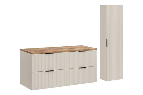 Set mobilier baie Adel Cashmere Wotan 120 cm, dulap inalt si masca dubla lavoar, Comad, MDF/PAL, casmir