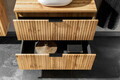 Set mobilier Adel Oak 60 cm, dulap inalt, masca cu lavoar si oglinda LED, Comad, MDF/PAL, stejar
