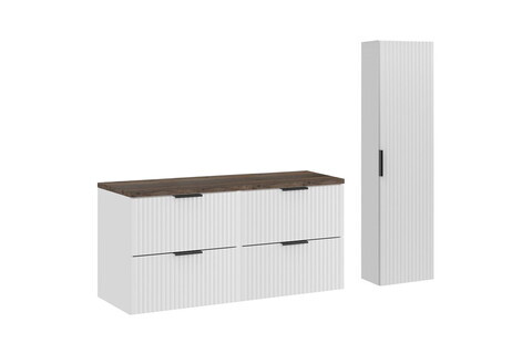 Set mobilier baie Adel White Vintage 120 cm HC, dulap inalt si masca dubla lavoar, Comad, MDF/PAL, alb mat/stejar vintage
