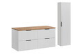 Set mobilier baie Adel White Wotan 120 cm HC, dulap inalt si masca dubla lavoar, Comad, MDF/PAL, alb mat/stejar