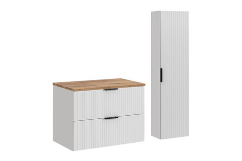 Set mobilier baie Adel White Wotan 80 cm HC, dulap inalt si masca lavoar, Comad, MDF/PAL, alb mat/wotan