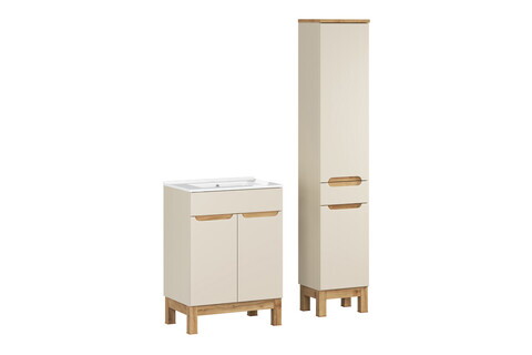 Set mobilier baie Bali Cashmere Lava 60 cm HC, dulap inalt, masca cu lavoar, Comad, MDF/PAL, casmir