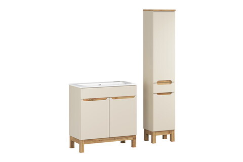 Set mobilier baie Bali Cashmere Sky 80 cm, dulap inalt si masca cu lavoar, Comad, MDF/PAL, casmir