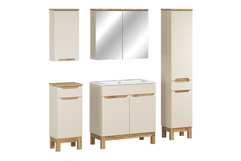 Set mobilier baie Bali Cashmere Sky 80 cm, dulapuri, masca cu lavoar si cabinet cu oglinda, Comad, MDF/PAL, casmir