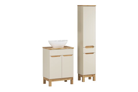 Set mobilier baie Bali Cashmere Wotan 60 cm HC, dulap inalt si masca cu lavoar, Comad, MDF/PAL, casmir