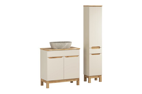 Set mobilier baie Bali Cashmere Wotan 80 cm, dulap inalt si masca cu lavoar, Comad, MDF/PAL, casmir