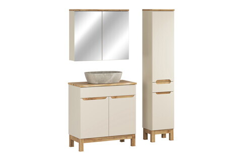 Set mobilier baie Bali Cashmere Anna 80 cm, dulap inalt, masca cu lavoar si cabinet cu oglinda, Comad, MDF/PAL, casmir