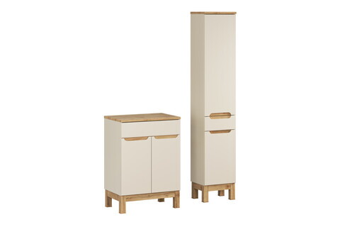Set mobilier baie Bali Cashmere Wotan 60 cm HC, dulap inalt si masca lavoar, Comad, MDF/PAL, casmir