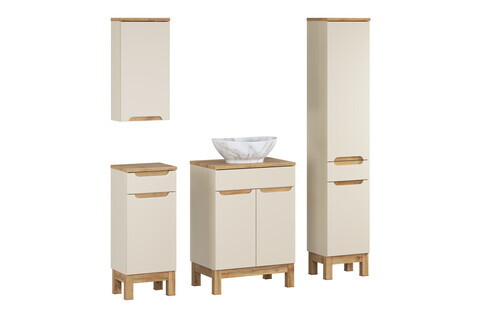 Set mobilier baie Bali Cashmere Wotan Pati 60 cm, dulapuri si masca cu lavoar, Comad, MDF/PAL, casmir