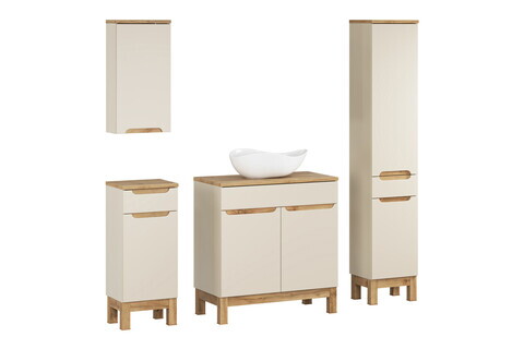 Set mobilier baie Bali Cashmere Wotan 80 cm HC LC, dulapuri, masca cu lavoar si cabinet cu oglinda, Comad, MDF/PAL, casmir