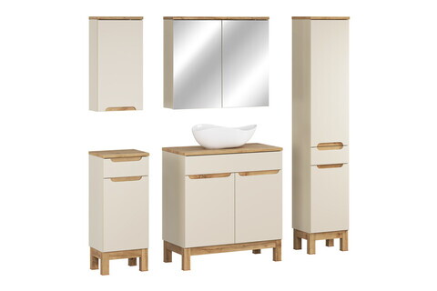Set mobilier baie Bali Cashmere Wotan 80 cm HC MC, dulapuri, masca cu lavoar si cabinet cu oglinda, Comad, MDF/PAL, casmir