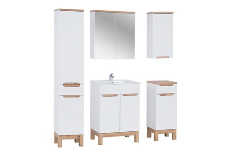 Set mobilier baie Bali White Lava 60 cm, dulapuri, masca cu lavoar si cabinet cu oglinda, Comad, MDF/PAL, alb