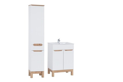 Set mobilier baie Bali White Lava 60 cm, dulap inalt si masca cu lavoar, Comad, MDF/PAL, alb