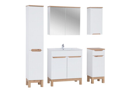 Set mobilier baie Bali White Lava 80 cm 804 1, dulapuri, masca cu lavoar si cabinet cu oglinda, Comad, MDF/PAL, alb