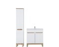 Set mobilier baie Bali White Lava 80 cm 804, dulap inalt si masca cu lavoar, Comad, MDF/PAL, alb