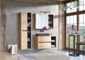 Set mobilier baie Devon 100 cm, dulap inalt, masca cu lavoar si cabinet cu oglinda, Comad, PAL, stejar/negru