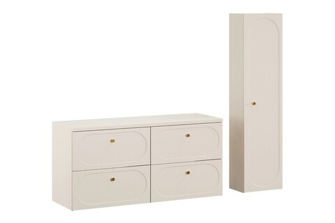Set mobilier baie Donna Sand 120 cm, dulap inalt si masca dubla lavoar, Comad, MDF/PAL, bej nisip
