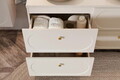 Set mobilier baie Donna Sand 120 cm, dulap inalt si masca dubla lavoar, Comad, MDF/PAL, bej nisip