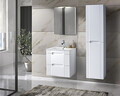 Set mobilier baie Fiji White 60 cm, dulap inalt, masca cu lavoar si oglinda, Comad, MDF/PAL, alb